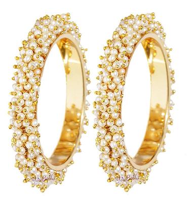 Jewellery for Women Traditional Pearl Studded Gold Plated Bangles for Women and Girls