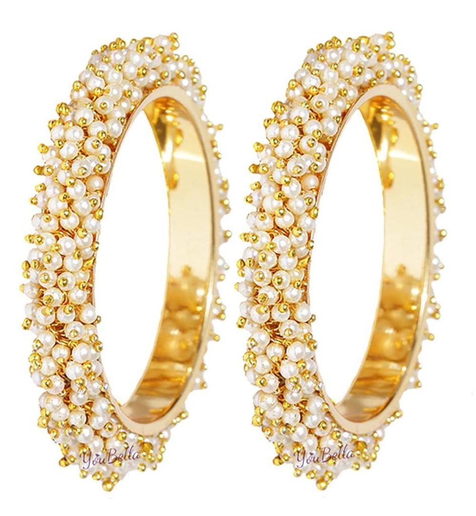 Women's Jewellery Traditional Pearl Studded Gold Plated Bangles for Women and Girls