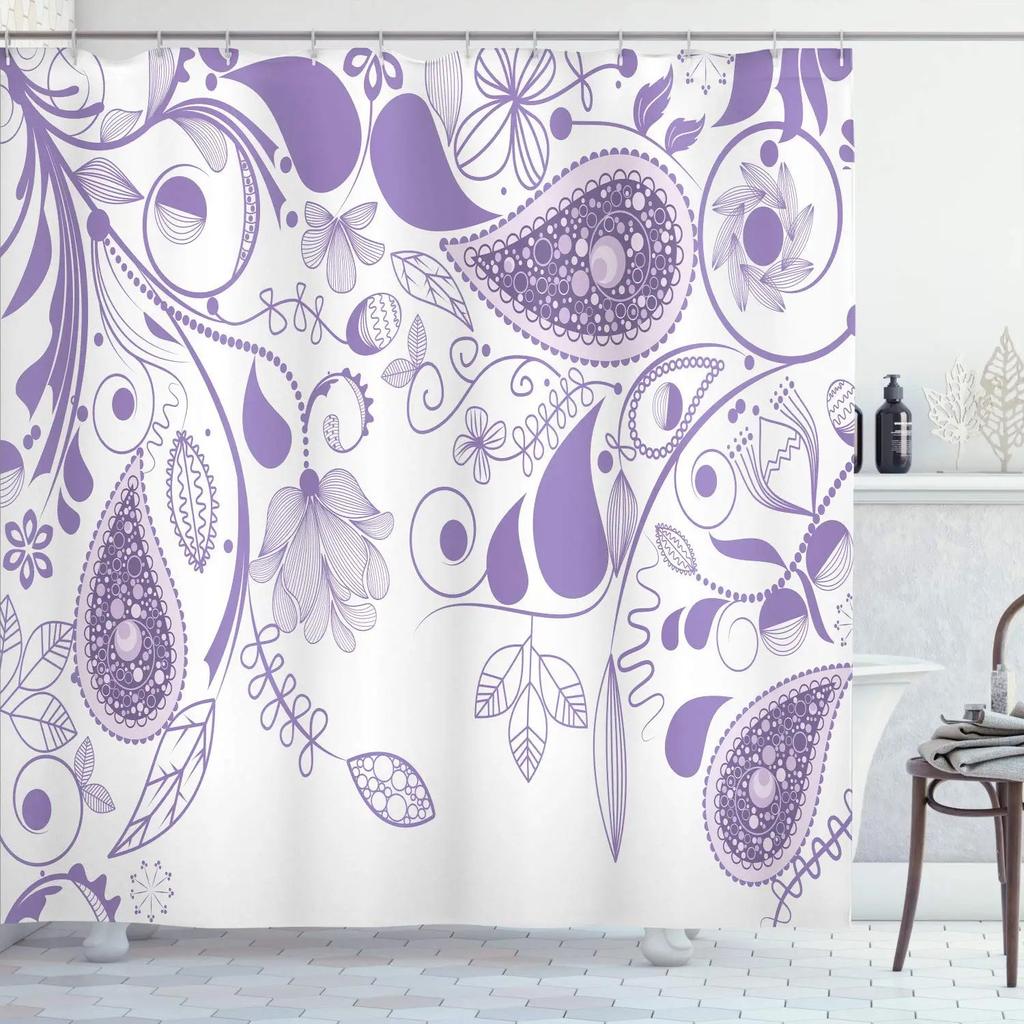 Mandala Shower Curtain,Vintage Cosmos Oriental Breeze Pattern Swirled Floral Leaves Cloth Fabric Bathroom Curtain Set with Hooks