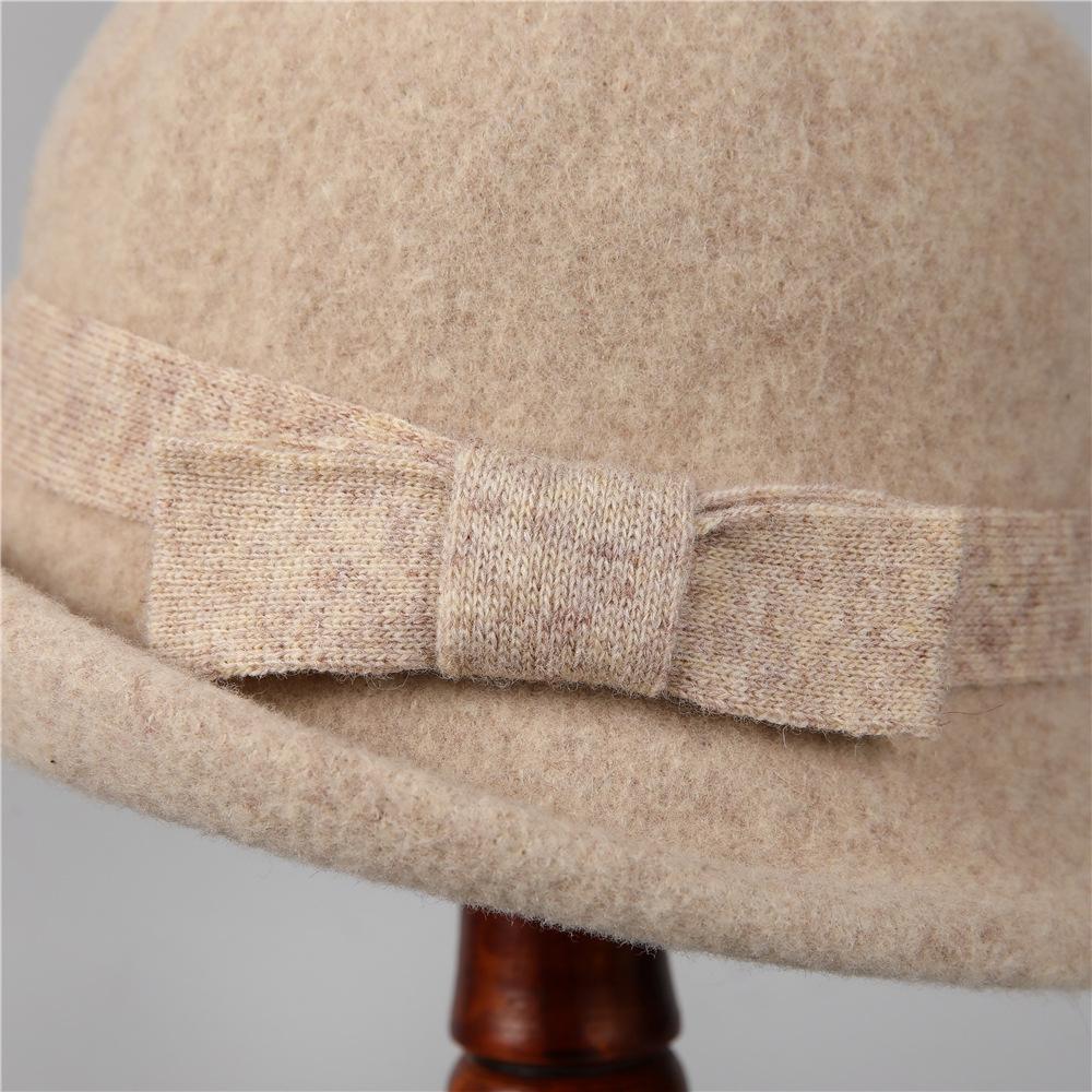 High-End Curled Woolen Top Hat Women'S French Retro Bow Bucket Hat Elegant And Noble Thousand Gold Wind Hat Winter
