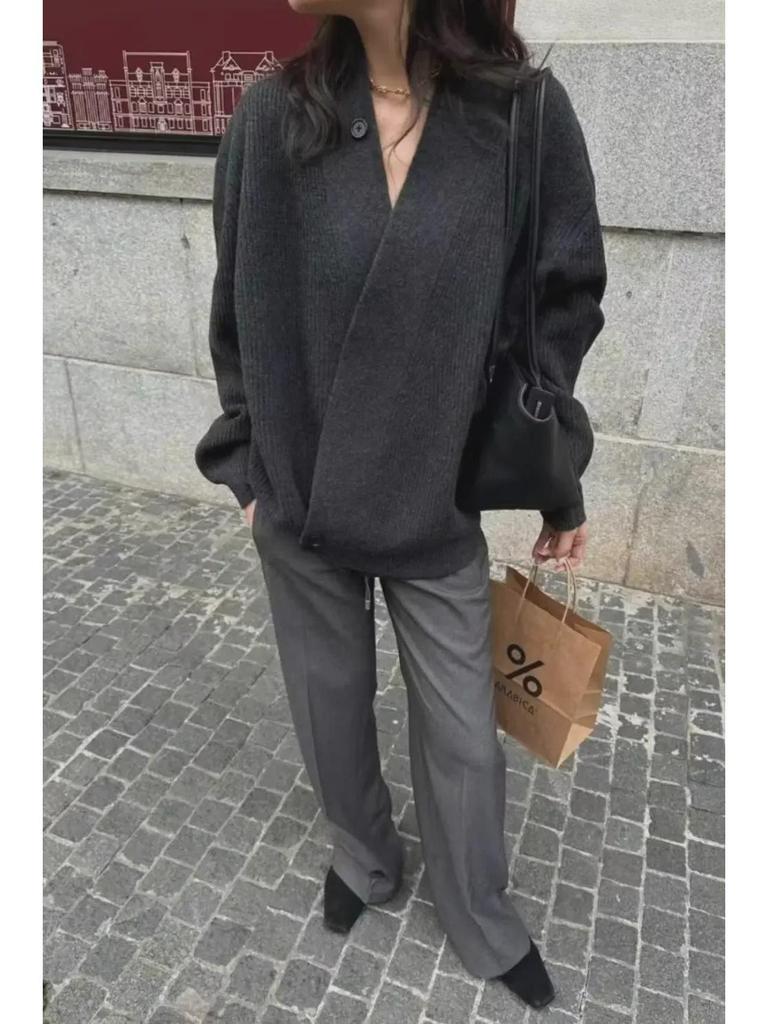 Autumn Old Money Loose Knit Cardigan Sweater