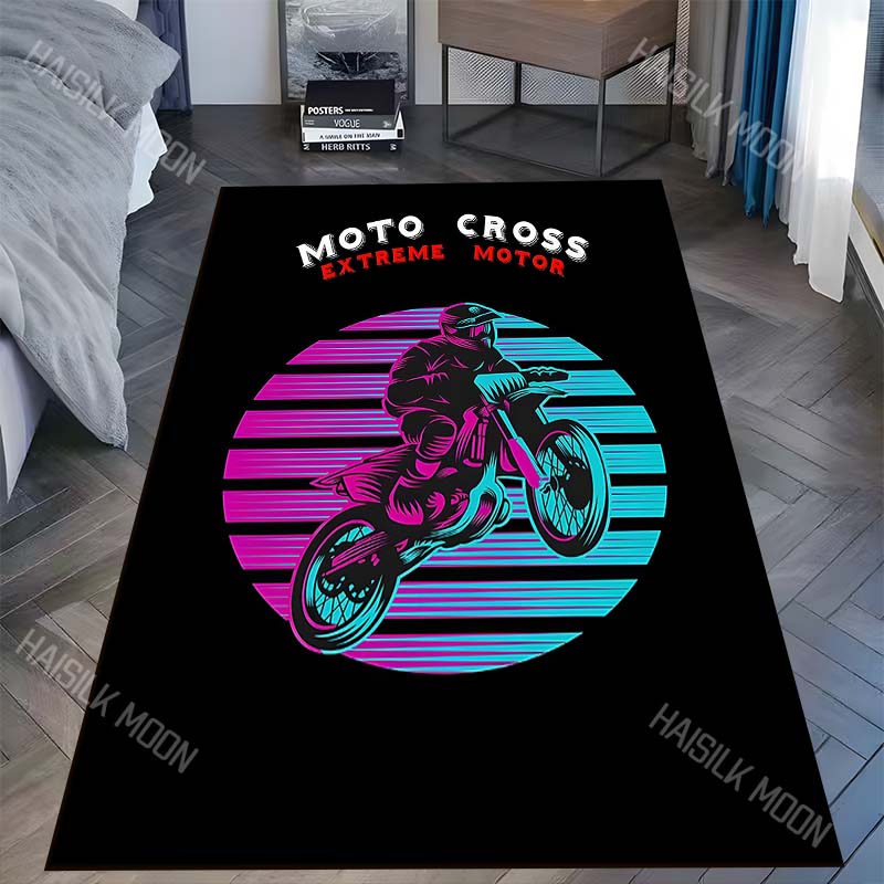 

1PC Neon motocross jump synthwave background Carpet for Living Room Bedroom Sofa Home Decor Rus Non-slip Floor Mat Luxury Gift 40x60cm