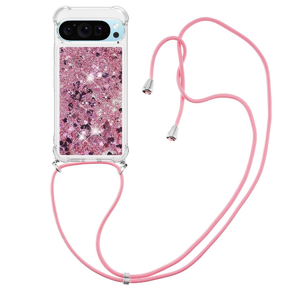 

For Google Pixel 9 TPU Case Quicksand Design Phone Cover with Lanyard Pink/Pentagram