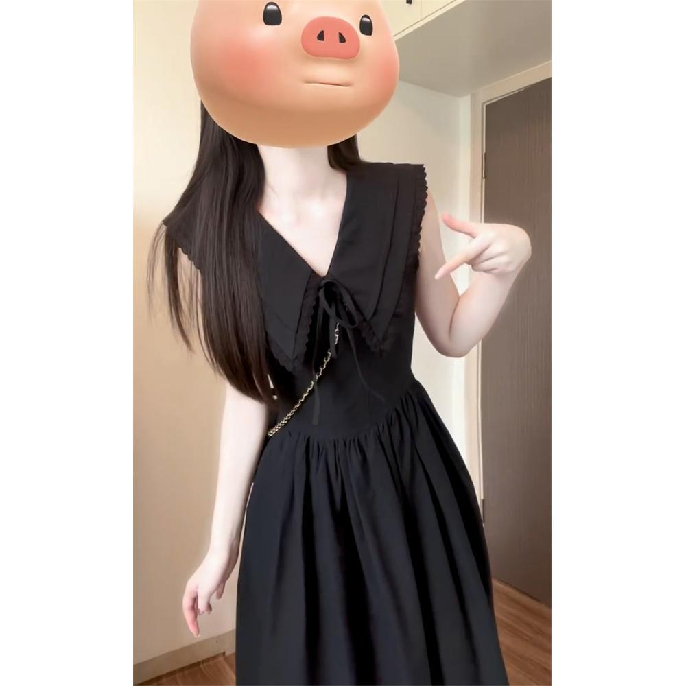 Black sleeveless dress children's casual summer new small waist dress