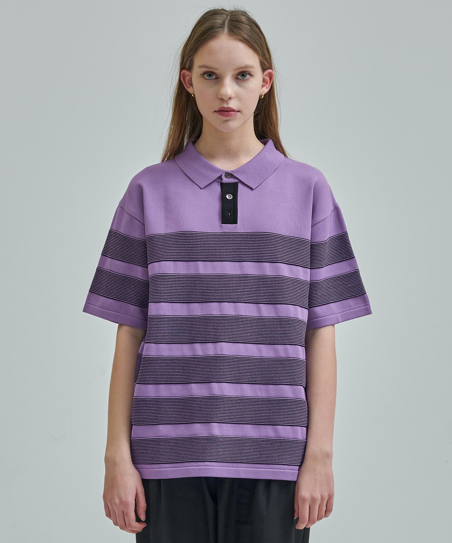 Zensai Striped Polo Knit Purple L