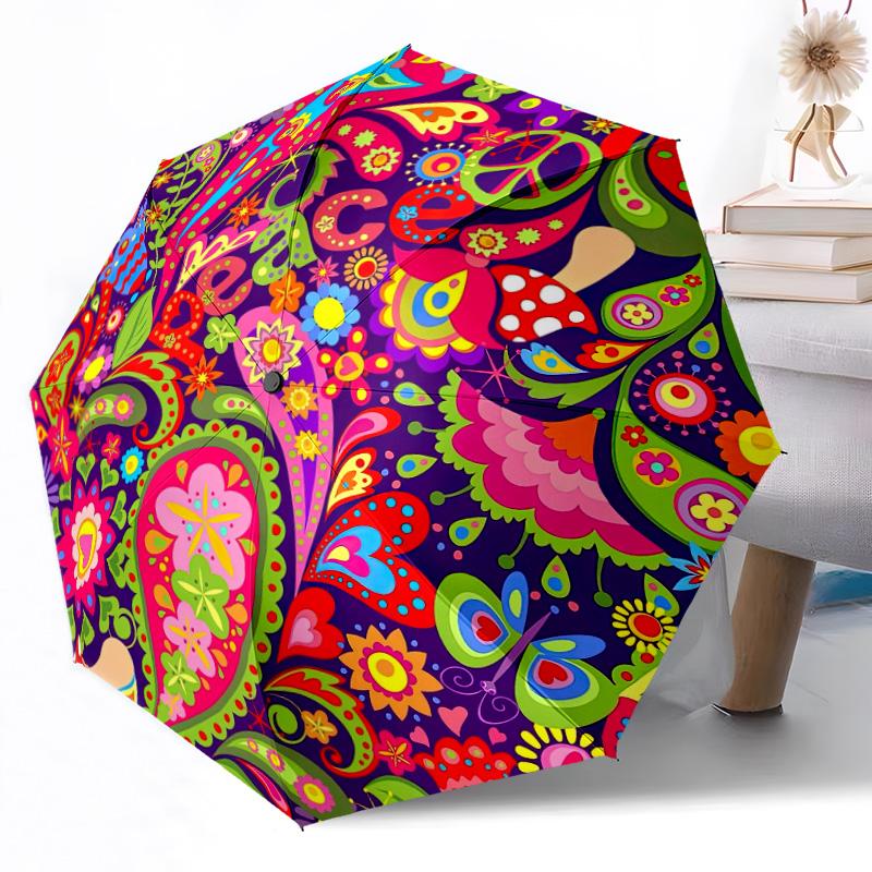 Peaceful Paisley Flowers Outdoor Automatic Umbrella Compact 8-Rib Lightweight Durable Everyday Carry Umbrella Outdoor Accessory Stylish Gift Women