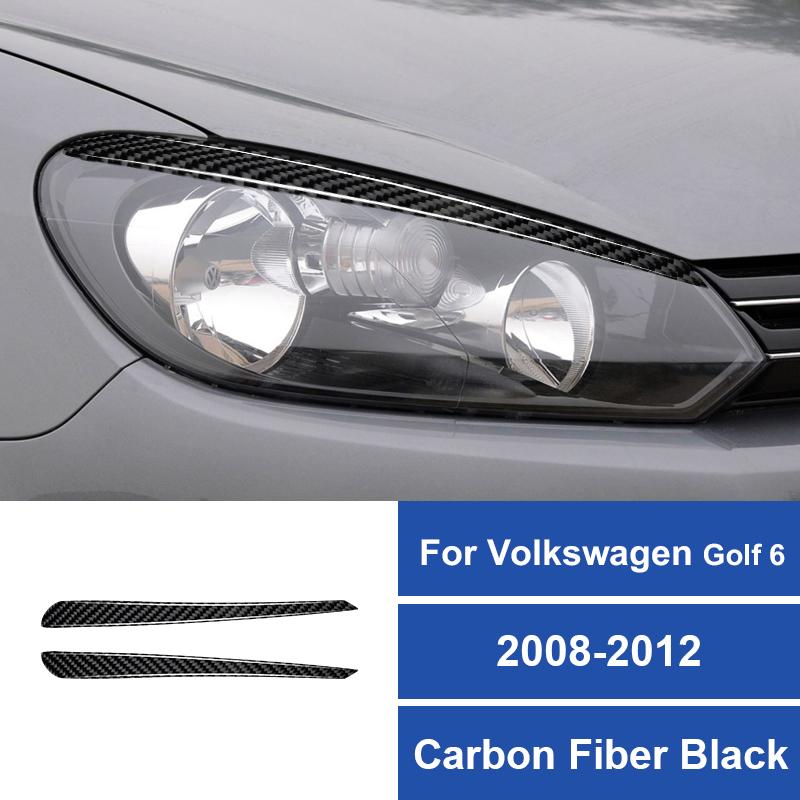 2PCS Real Carbon Fiber Car Headlight Eyebrow Decoration Stickers For Volkswagen Golf 6 2008-2012 Auto Exterior Accessories