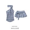 Kaslead New Arrival Women's Clothing Fashion Style Fashion Minimalist Gingham Halter Top Half-Length Short Pantskirt