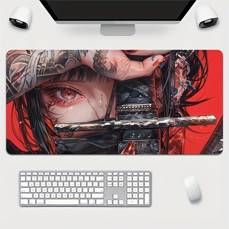 Anime Girl Themed Large Rubber Mouse Pad HD Print NonSlip Oblong Gaming Desk Mat with Stitched Edges
