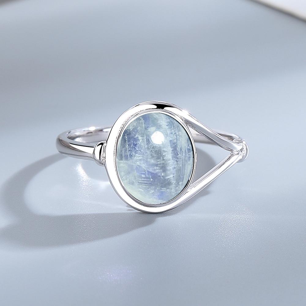 Dainty Natural Moonstone Ring 8*10MM Round Amethyst Agate Stone Vintage Silver Jewelry Ring For Women Party Anniversary Gifts