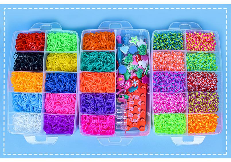 Kit Braccialetti Fai-da-te con 15.000 Elastici Arcobaleno per Bambini - Set Creativo Educativo a Tre Strati
