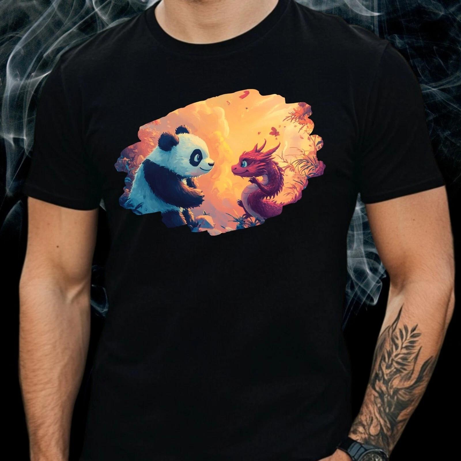 T-Shirt Herren Panda und Drache Motiv Baumwolle Größe S bis 5XL M
