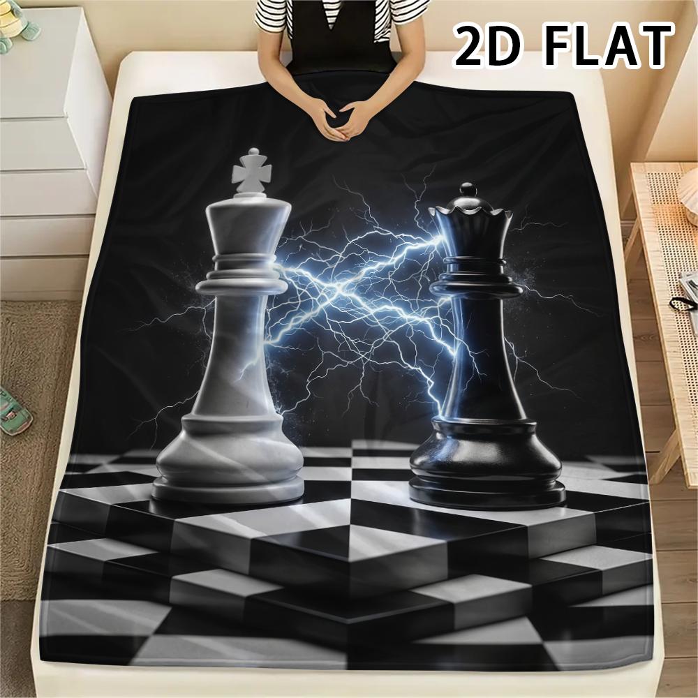 1Pc Chess Print Flannel Blanket,High quality Comfortable for All Seasons,Home Decor,Warmth and Comfort,Perfect for Christmas Gifts