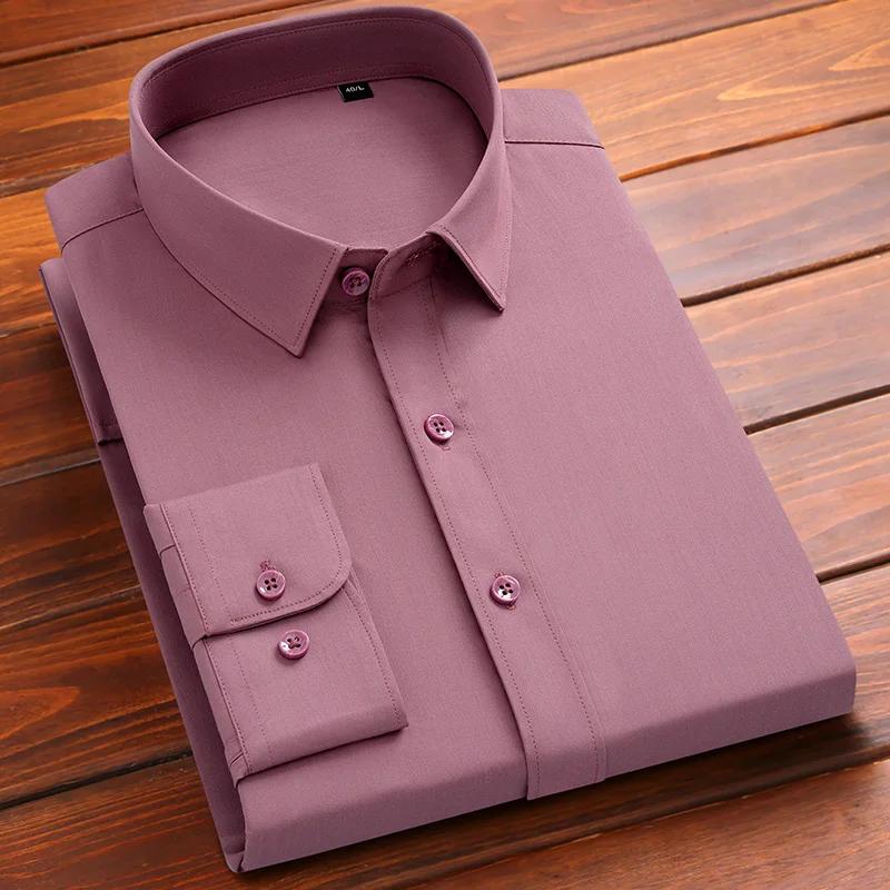 Men Social Shirt Bamboo Fiber Long Sleeve Anti-wrinkle Non-ironing Slim Fashion Casual Business Office White Blue Shirt