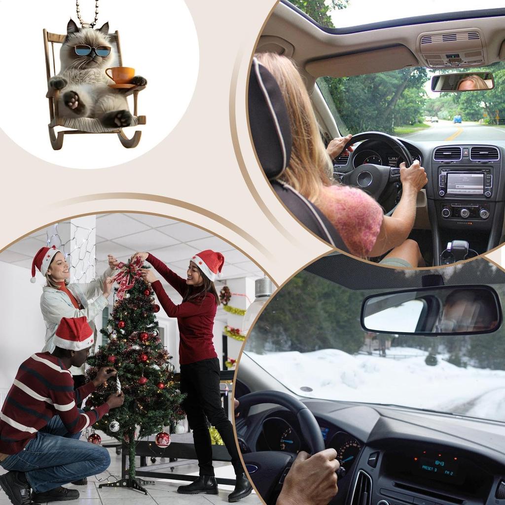 Car Rearview Mirror Decoration, Cat Decoration - 2D Acrylic Auto Animal Decoration | Cat