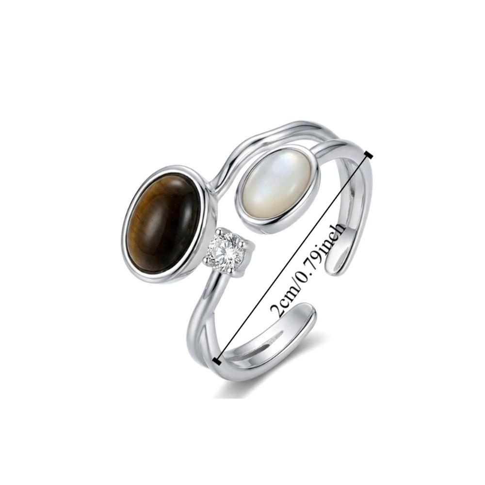 Open Ring Zircon Double Layer Ring Brown Stone Geometric Resizable Ring  Aesthetic Accessories