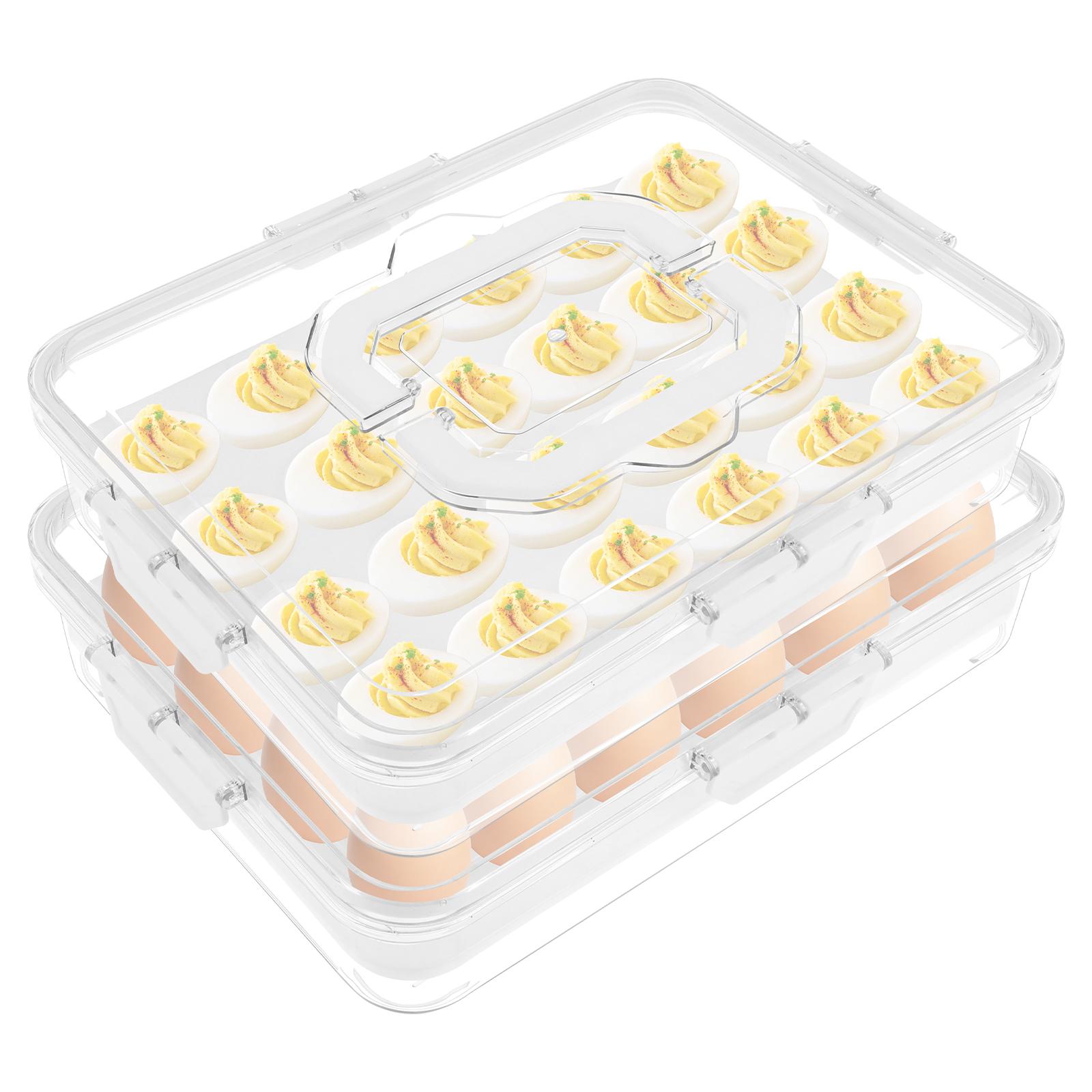 2Pcs Deviled Egg Container Clear 48 Deviled Egg Tray with Handle Lid Airtight Fresh Keeping Leak Proof Egg Storage Box for Party 6260₽