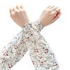 Ice Silk Arm Sleeves for Women, UV Sun Protection Cooling Sleeves with Floral Print, Loose Fit Elastic Cuffs Arm Covers for Cycling Driving Working