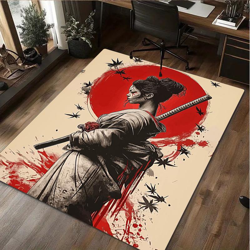 Samurai-Frauen-Druckteppich - Heimdekoration Teppich für Wohnzimmer Schlafzimmer Bodenbelag Computerstuhl Bereichsteppich