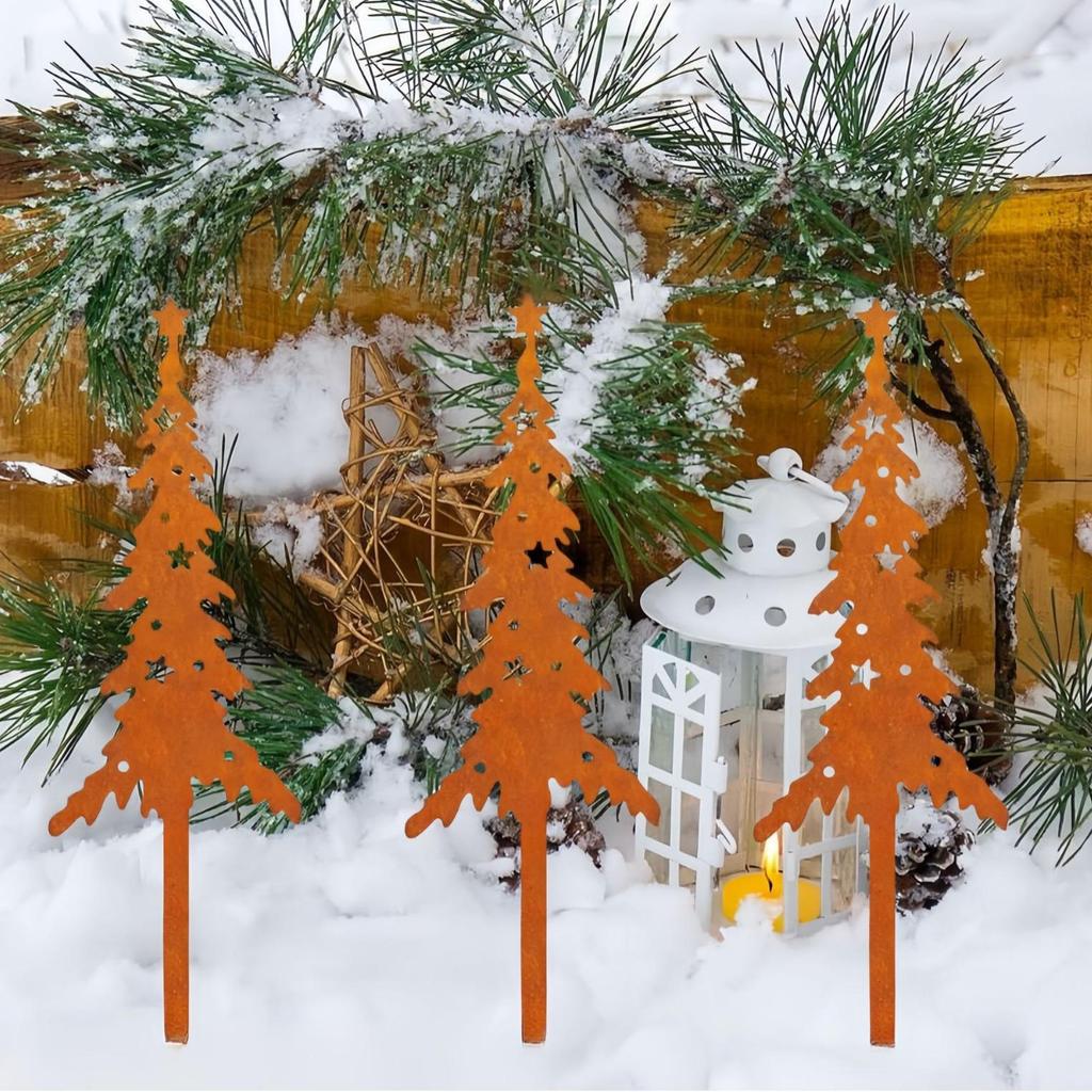 Rustic Tree Deer Silhouette Inserts: Iron Art Christmas Decorations with Star Accents for Courtyard and Garden Display.