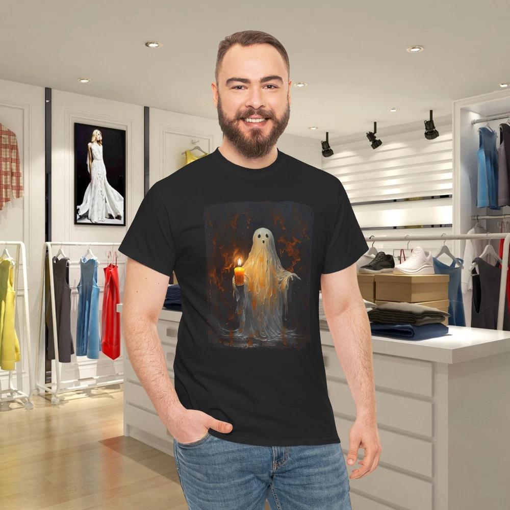 Cute Ghost Holding Candle Funny Halloween Gothic Vintage TShirt S