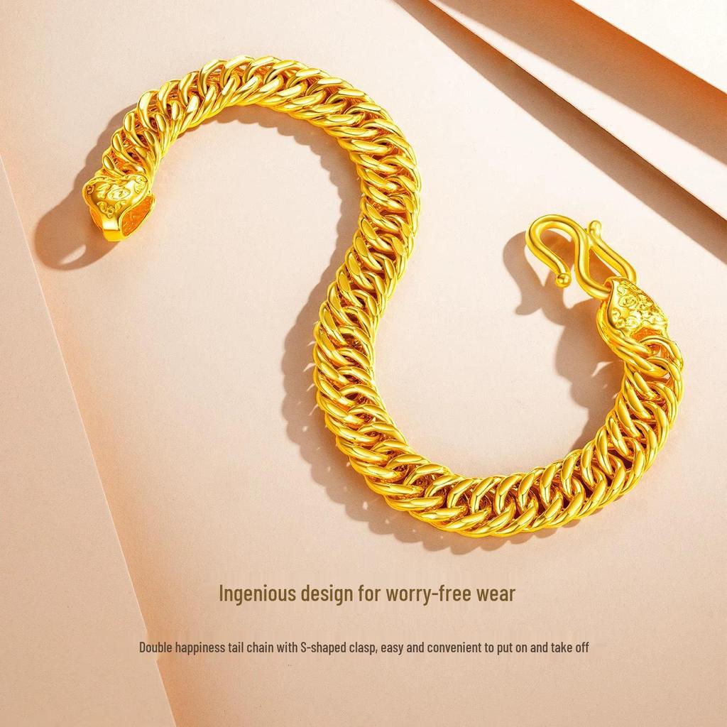 Men's Imitation Gold Boss Chain Whip Bracelet with Long-Lasting Color Retention - Stylish and Domineering Fashion Accessory.