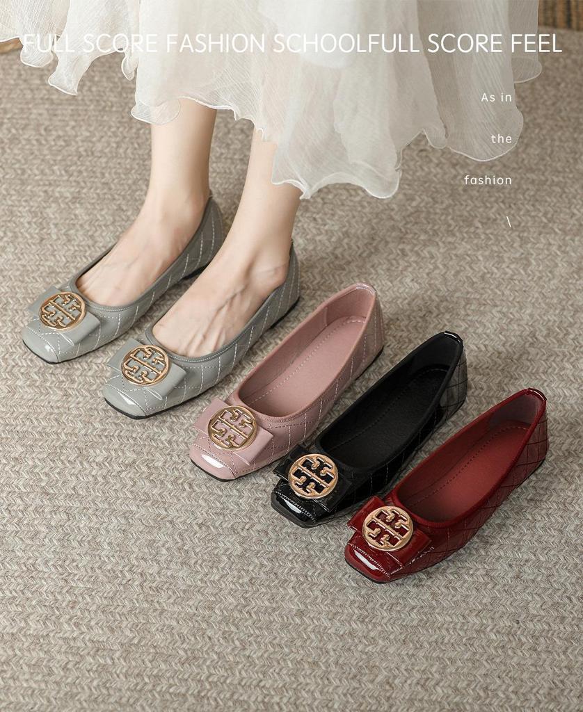 Women's Summer 2024 Slip-On Square Toe Shoes, Soft Sole Leather, Comfortable & Stylish, Available in Large Sizes