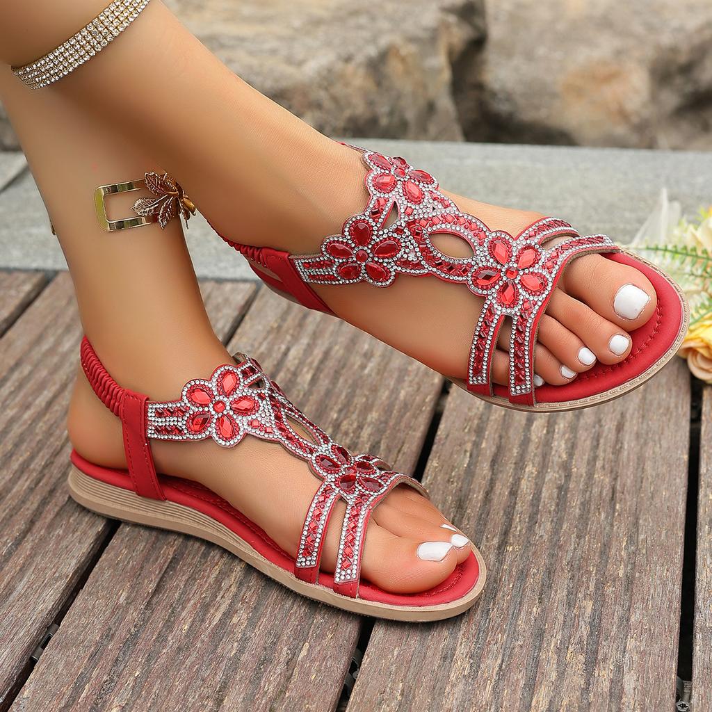 New Crystal Wedge Gladiator Sandals Women Summer Elastic Band Open Toe Sandals Plus Size Casual Beach Shoes for Woman
