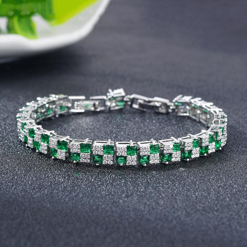 

Хип-хоп женский кристальный браслет в горошек циркониевый цвет ювелирные изделия гальванизированные ювелирные изделия флэш теннисный браслет Length 17.5 + 3cm Extension Buckle зелёный