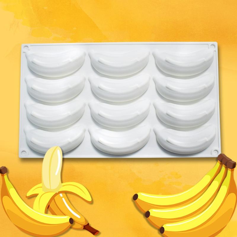 12 Zellen Bananen-Design Lebensmittelqualität Silikon Kuchenformen Frucht Mousse Kuchenform Dessert Backwerkzeuge Küchenbackgeschirr
