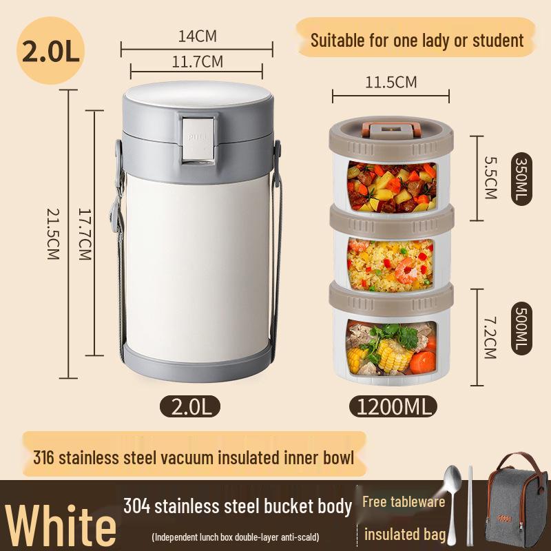 Stainless Steel Insulated Multi-Layer Lunch Box for Office Workers - Large Capacity, Long-Lasting Heat Retention Bento Bucket