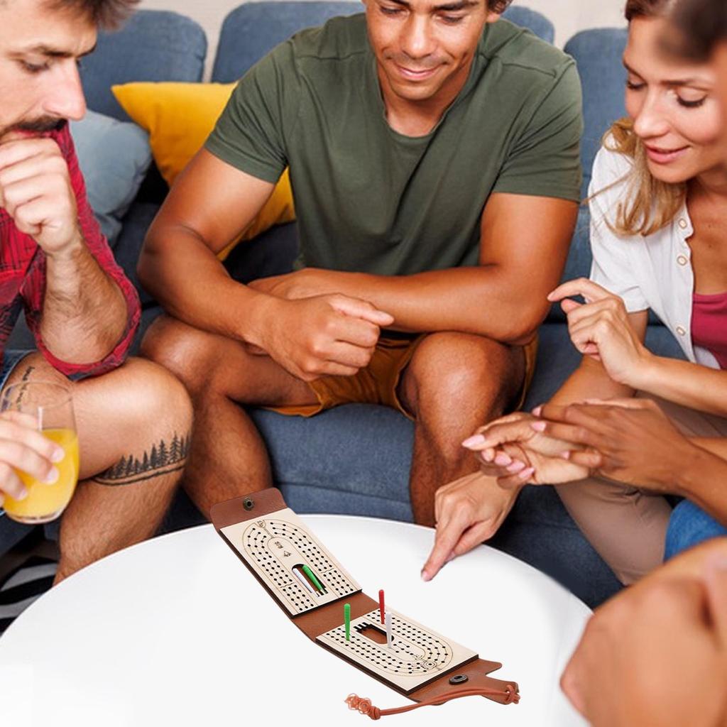 Cribbage Board Game Set Foldable Travel Cribbage Board Game Traditional Playing Card With Storage Tabletop Interactive For