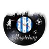 Magdeburg Şehir Manzarası Vinil Kayıt Duvar Saati Futbol Taraftarları Ev Dekor Saatler Avrupa Stadyum Vinil Diskler El Sanatları Duvar Saati