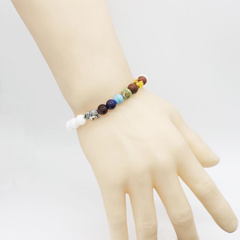 Seven Chakras 8mm Yoga Bracelet with Elephant Charm