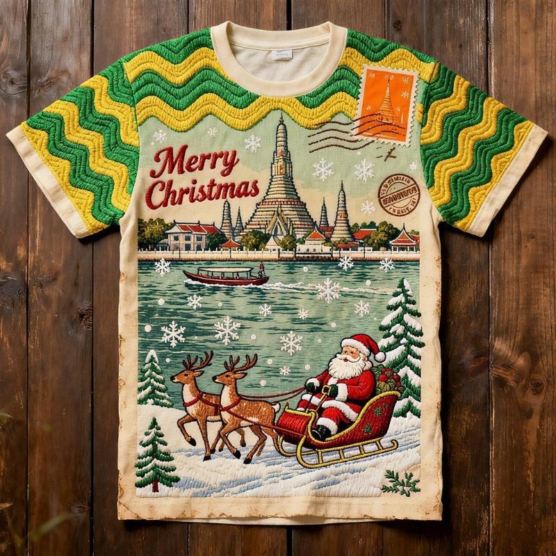 Summer Casual Comfortable Daily Plus Size Christmas Printed Short Sleeved T-shirt- Soft Medium Elastic Polyester Fiber Fabric Summer Loose Casual Wear