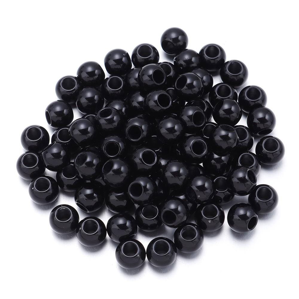 50-400pcs Acrylic Beads 6/8/10/12/14/16mm Black White Solid Color Large Hole Round Loose Beads For Jewelry Making DIY Necklace