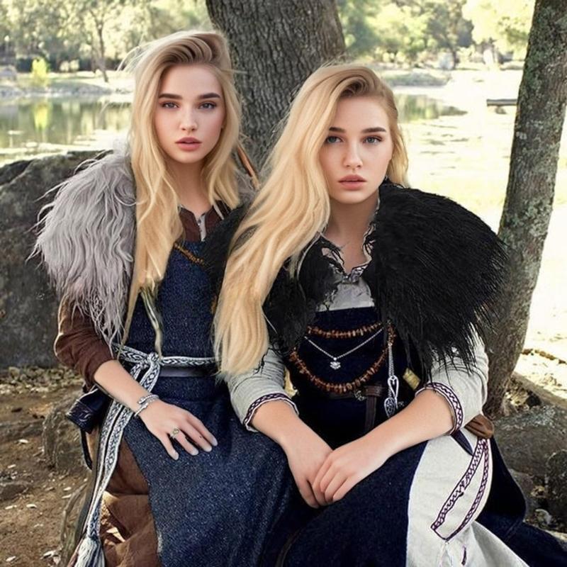 Vintage Medieval Styles Cloak With Luxurious Artificial Furs Costume Shoulder Wrap For Halloween Cosplay And Photography