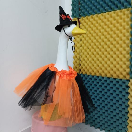 Goose Outfits Halloween Porch Goose Clothes with Witch Hat Bowtie And Tutu Skirt for 23-inch Lawn Goose Statue