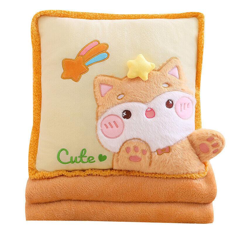 Cartoon Cute Chirpy Pet Series Rabbit Napping 2-in-1 Pillow Blanket Sofa Cushion Office Car Carriage