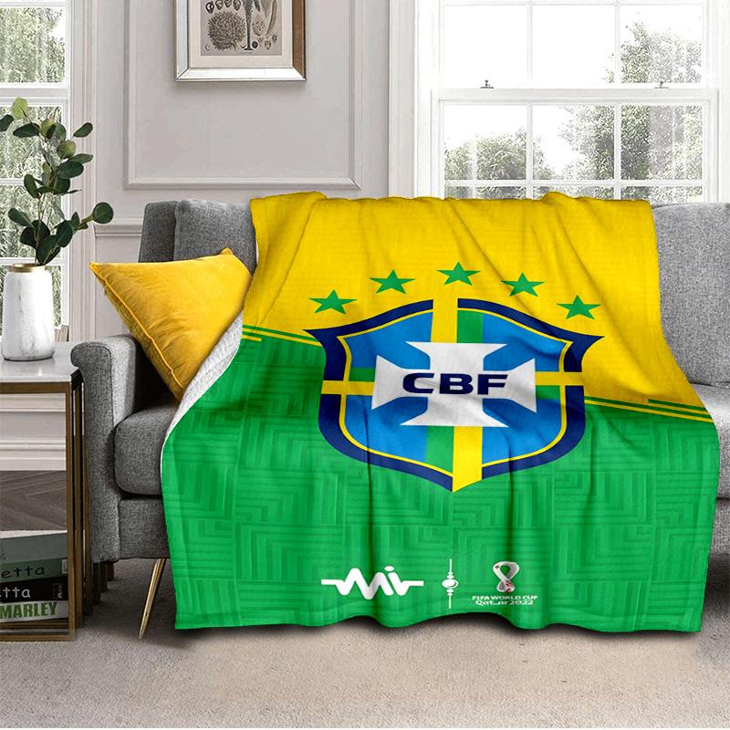Brazilian Football Crest Printed Throws Blanket Soft Flannel Blankets for Couch Bed Gifts for Men Women Picnic blanket Christmas gifts