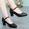 Soft Leather Mid-heel Work Casual Versatile Single Buckle Strap Middle-aged Women's Shoes Soft Sole Spring and Autumn