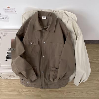 Spring Arrival: Unisex Japanese Retro Multi-pocket Workwear Jacket with Lapel