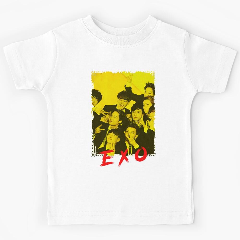EXO Kpop Group Members Yellow Korean Kpop RGB Color Design Kids T-Shirt 150