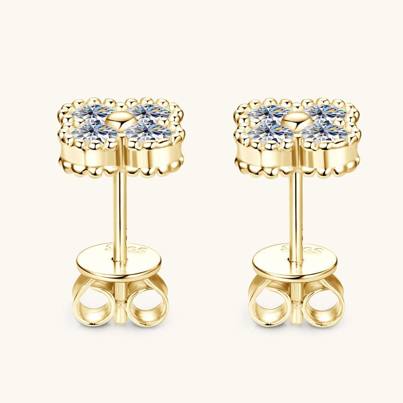 2025 Trendy Four Clover Moissanite Stud Earrings 925 Sterling Silver Flower Piercing Ear Jewelry for Women 3mm Lab Diamond Gifts