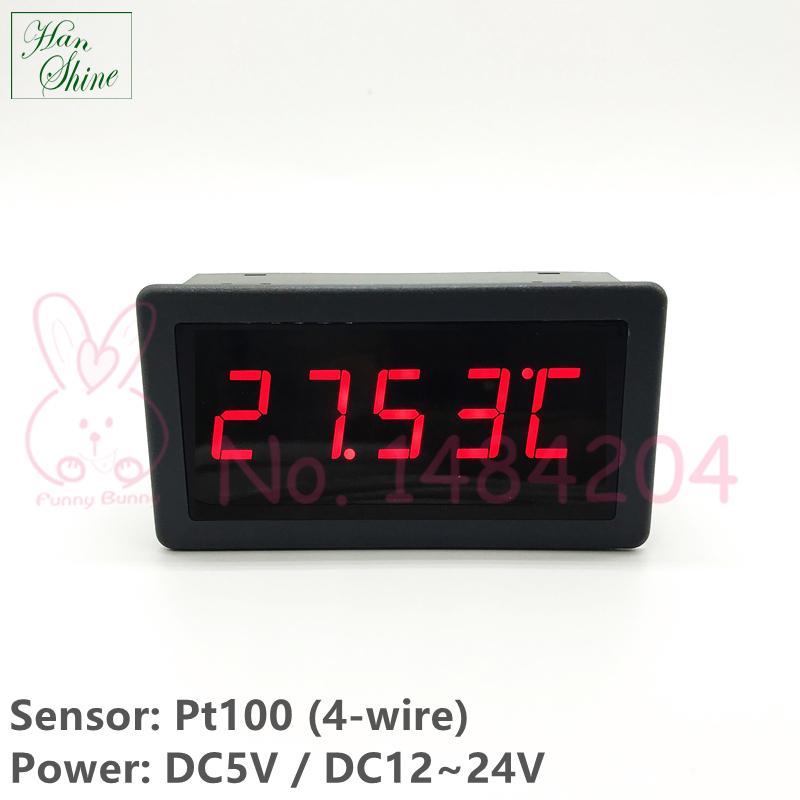 Digital Thermometer DC12V 24V / 5V Red Blue LED Temperature Display Indicator 5135T, Optional: Pt100 RTD Sensor Class A 4 Wire