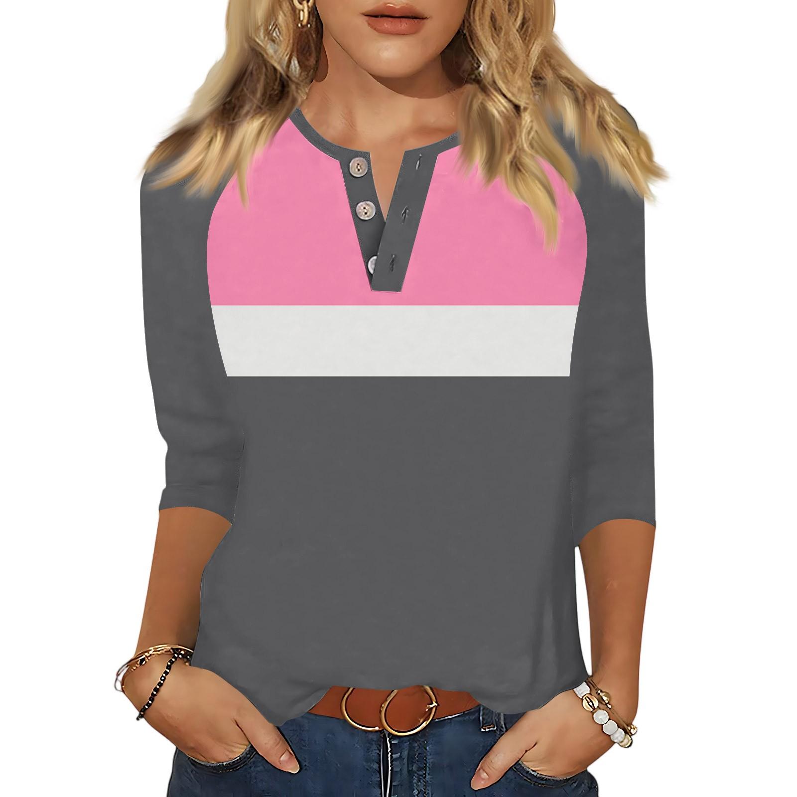 

Женские топы рукав три четверти V-образный вырез на пуговицах с принтом футболка из имитации хлопка XL