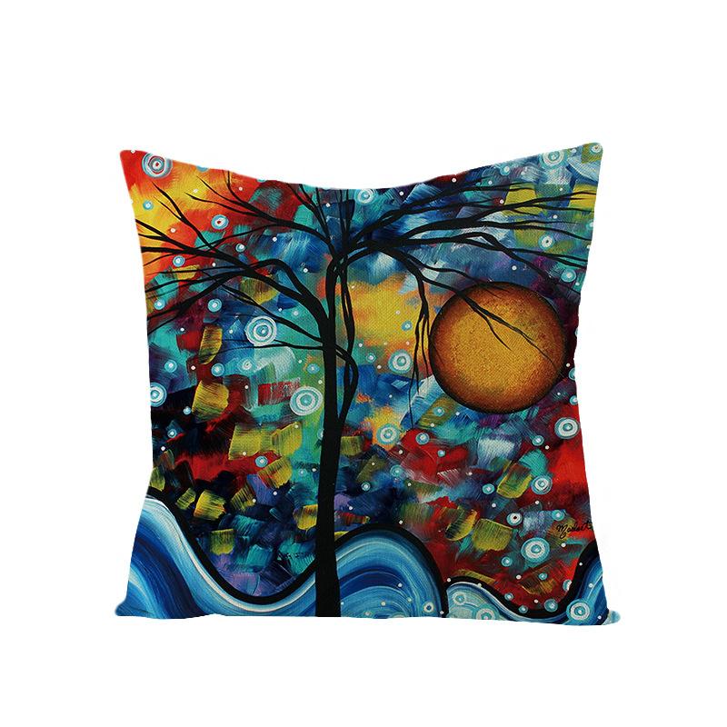 Home Oil Painting Tree Pillow Cover Polyester Sofa Car Pillow Cushion Cover Combination Pack