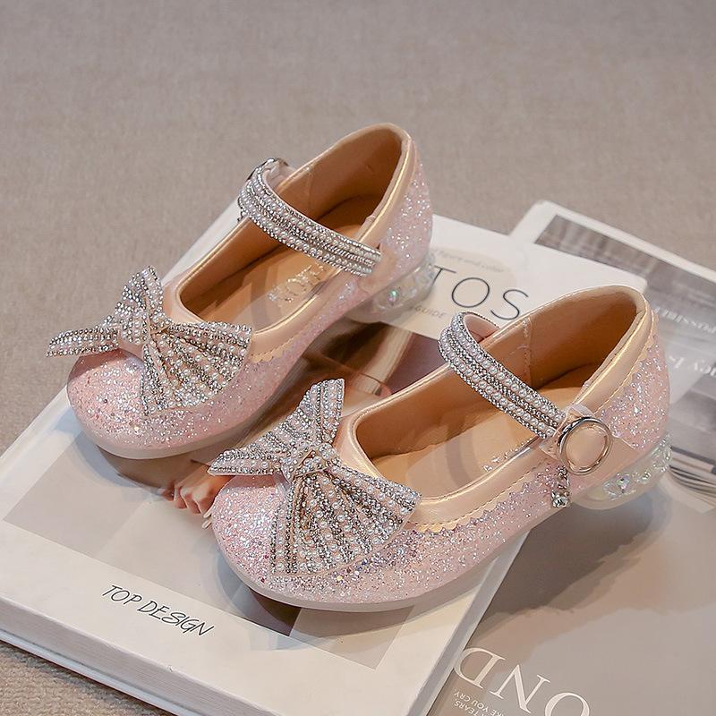 

Fashion Princess Shoes for Girls Crystal Flat Leather Shoes Shiny Performance Dress Shoes 28 розовый