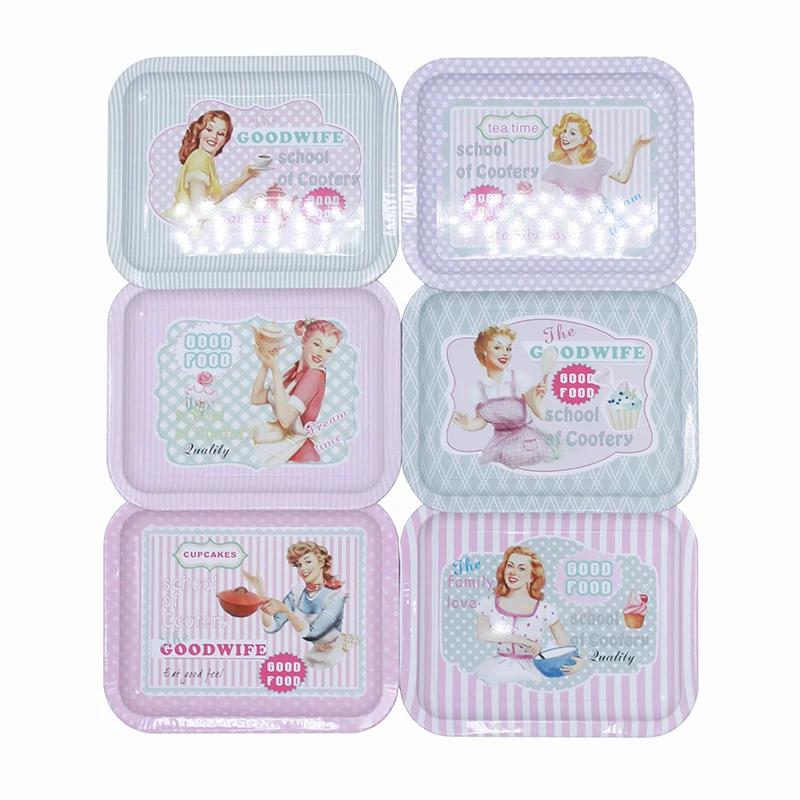 

6 pcs/Lot Creative American Style Tin Coffee Storage Tray Snacks Candy Dessert Afternoon Tea Plate Home Decor синій