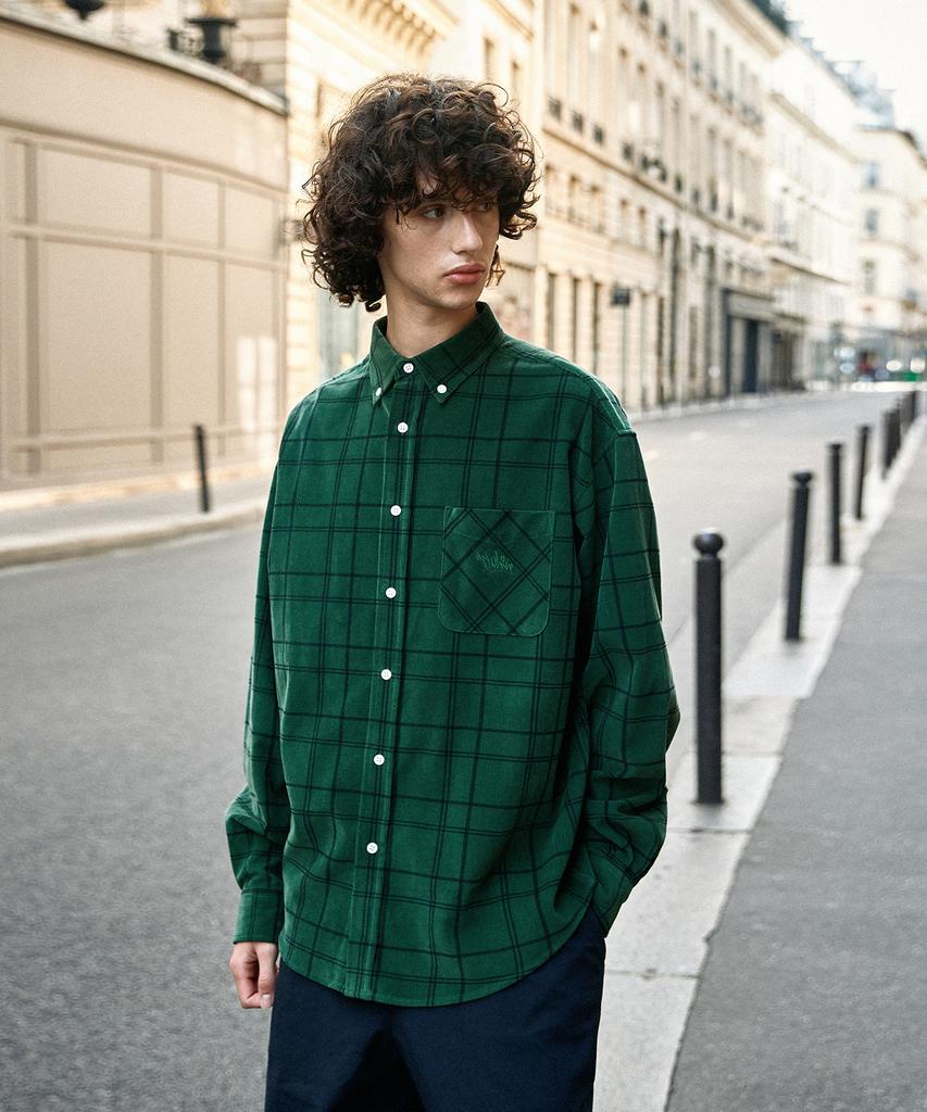 Peullukeu Corduroy Check Shirt Green Fls205